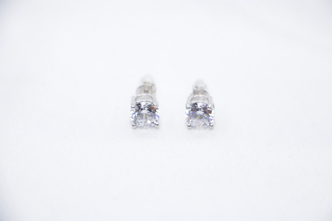 A Radiant Elegance Square Studs featuring a square-cut cubic zirconia set in sterling silver, front view.