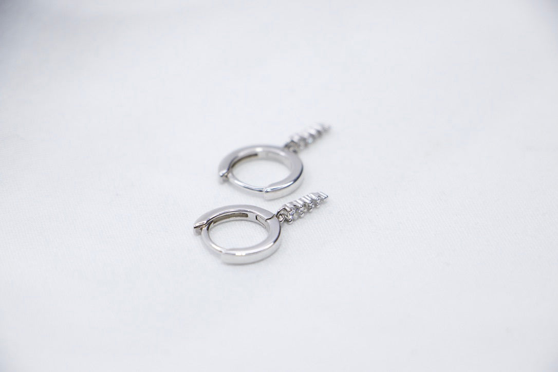 Silver Hoop Earrings with Dangle and Cubic Zirconia - Sparkling Modern Jewelry for Women.