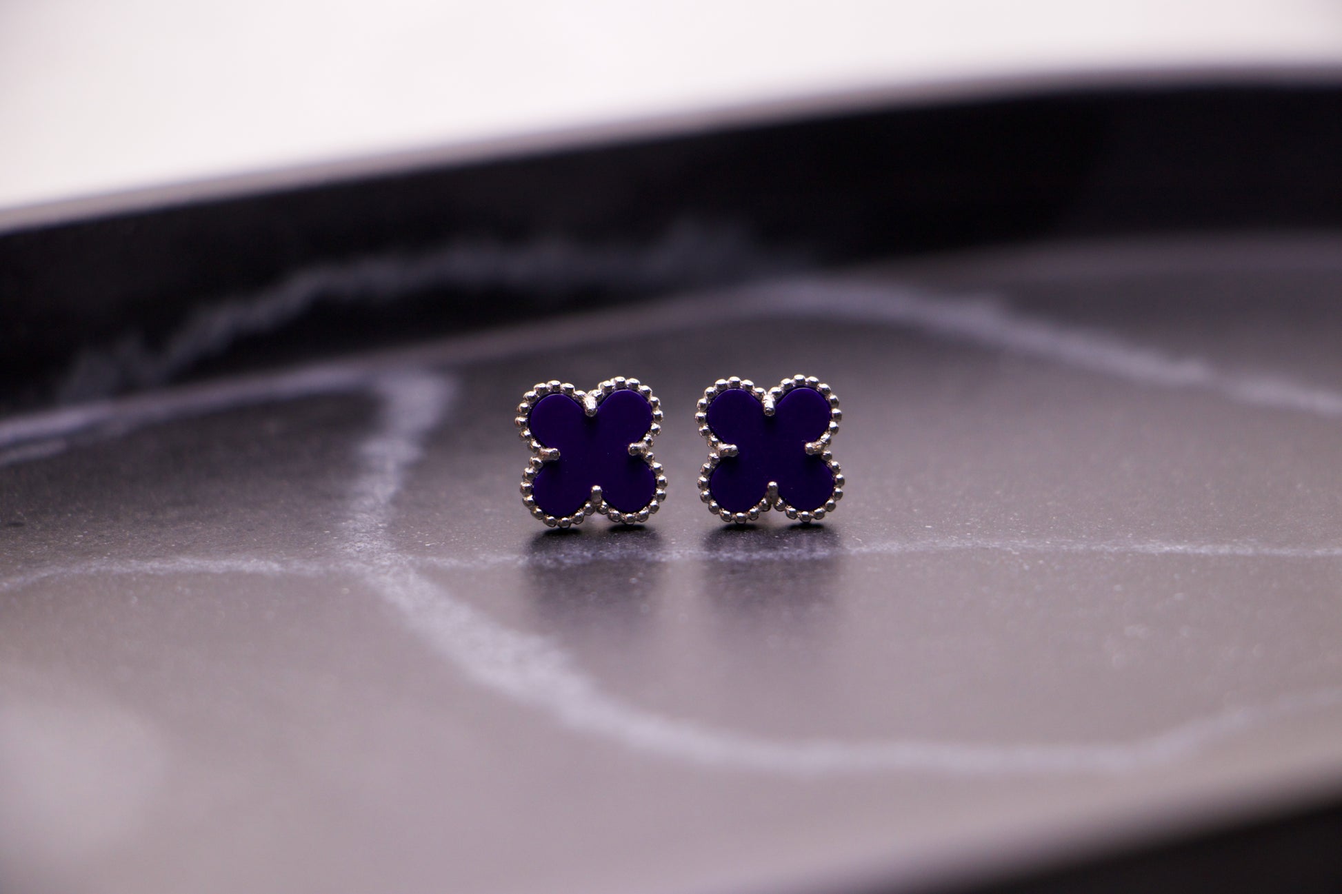 Navy Clover Stud Earrings