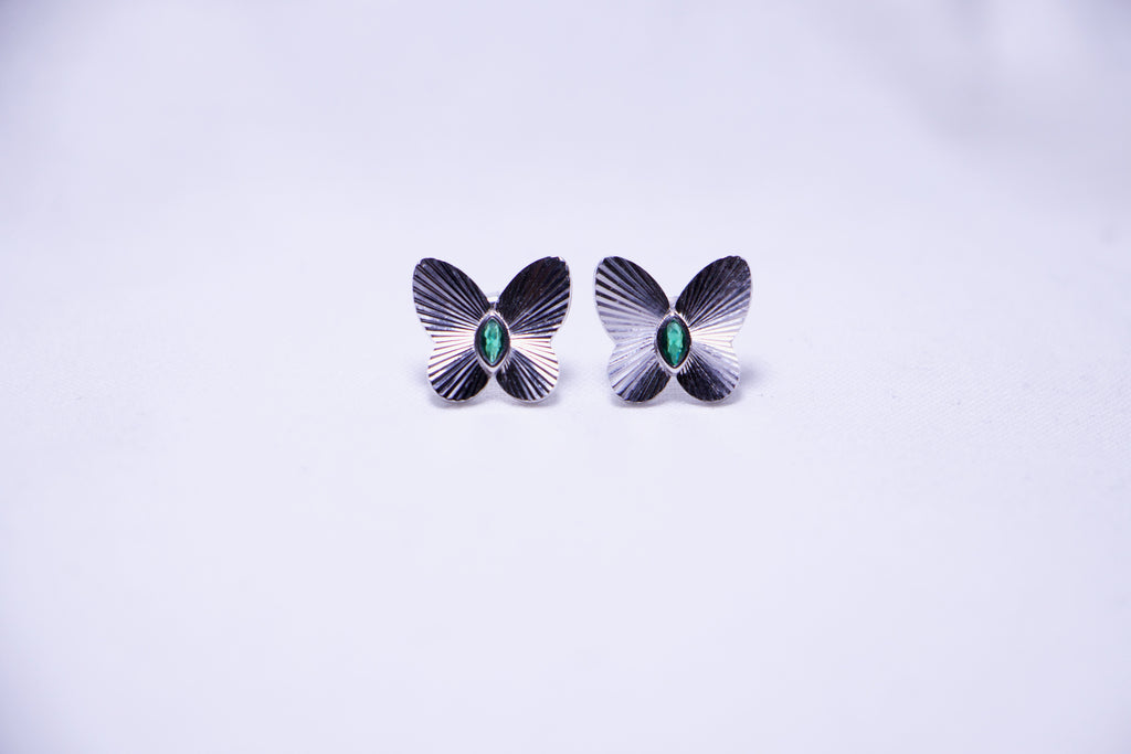 Emerald Accented Butterfly Stud Earrings