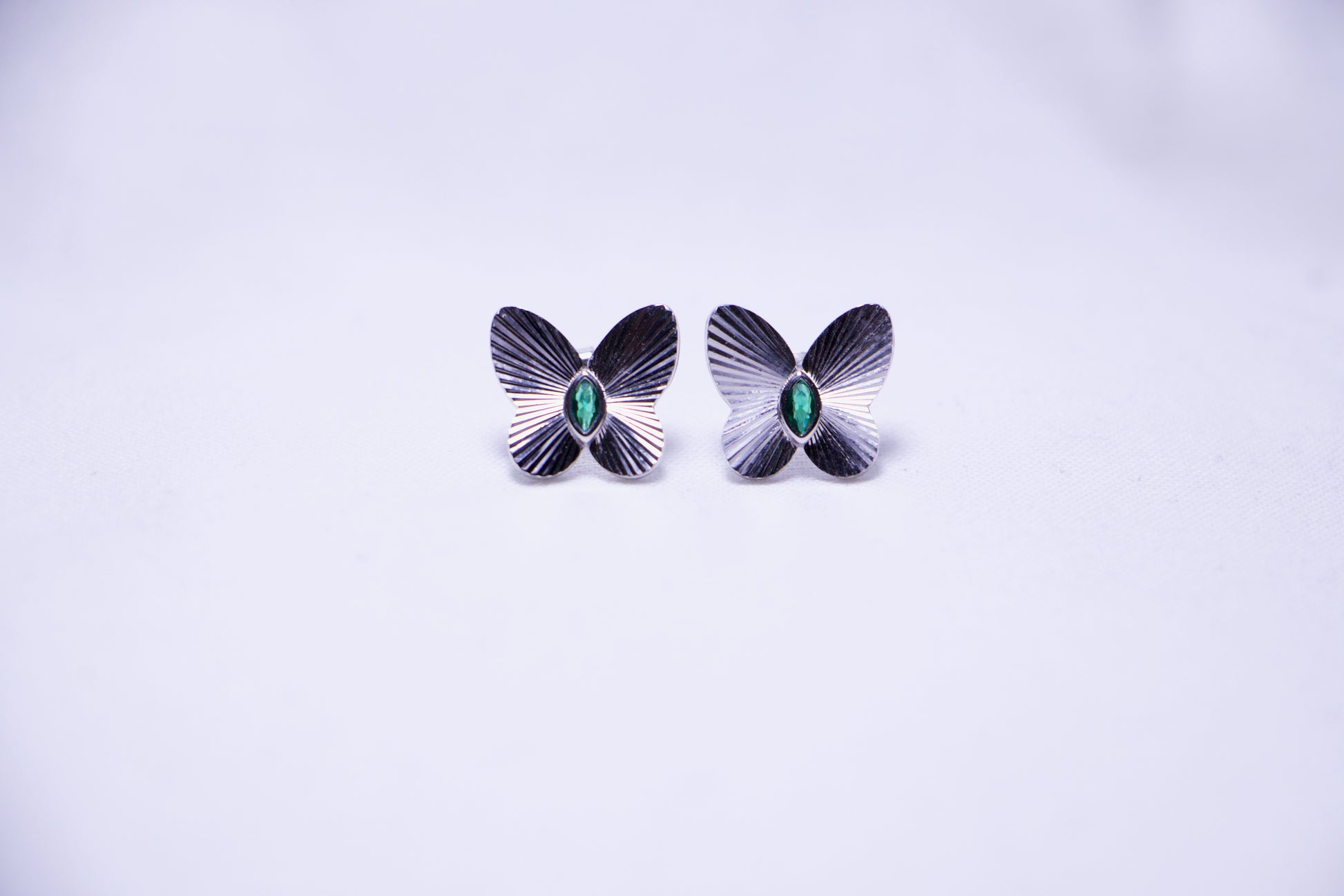 Emerald Accented Butterfly Stud Earrings