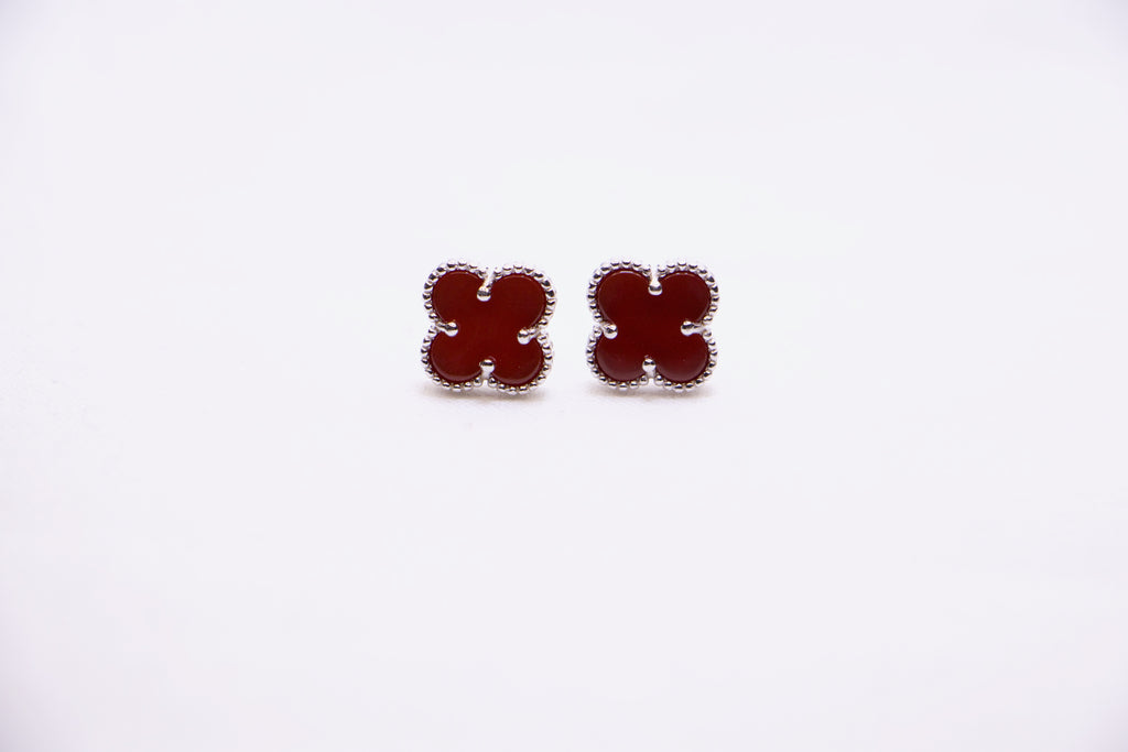 Garnet Blossom Sterling Silver Stud Earrings