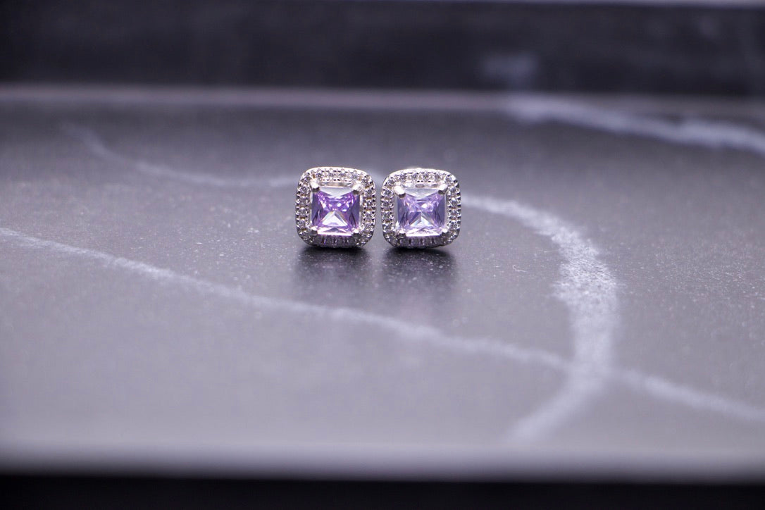 Amethyst Halo Stud Earrings
