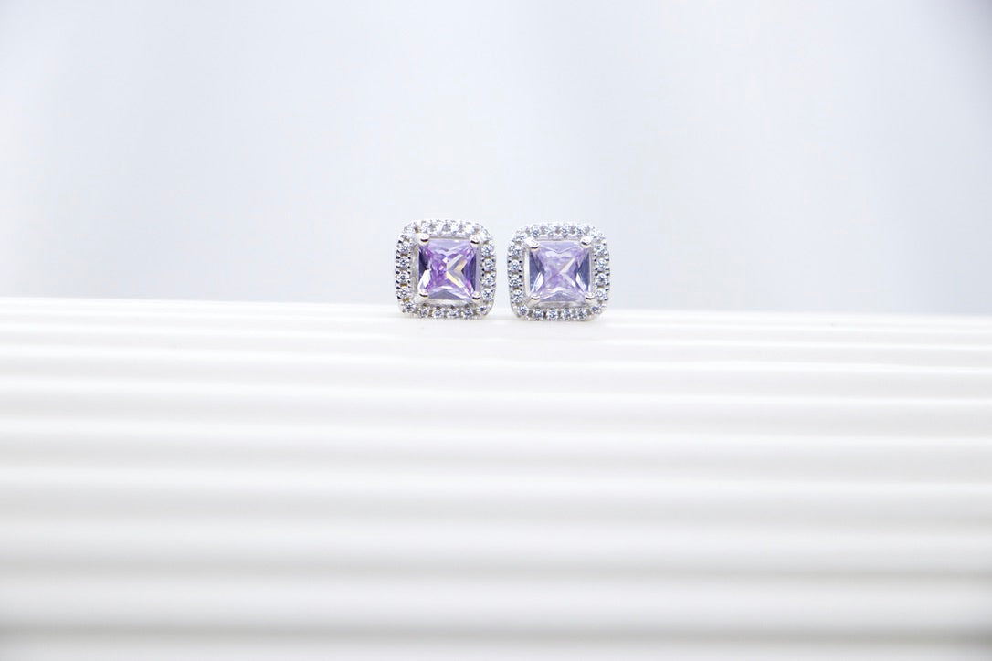 Amethyst Halo Stud Earrings