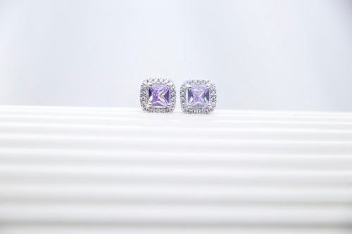 Amethyst Halo Stud Earrings