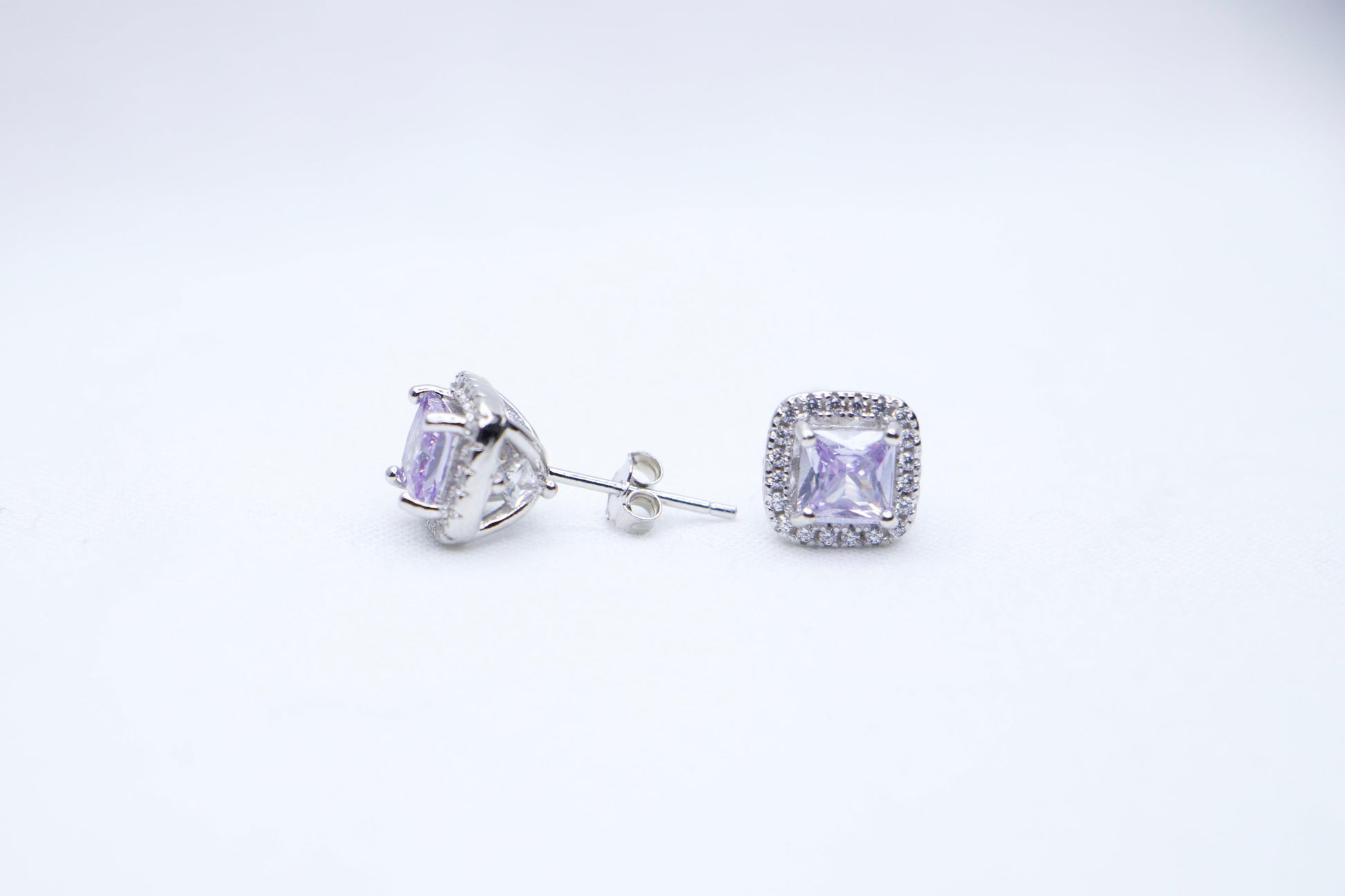 Amethyst Halo Stud Earrings
