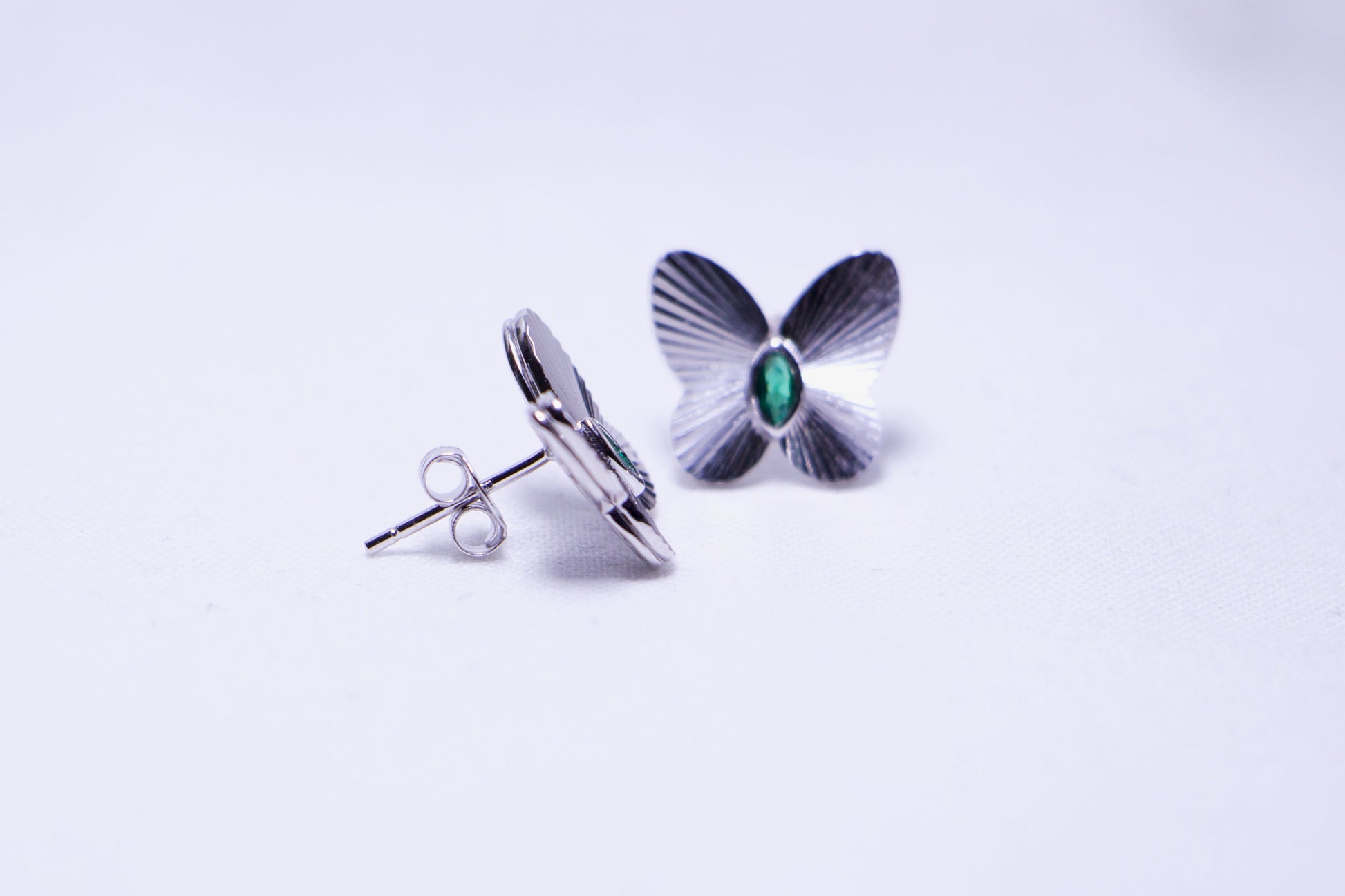 Emerald Accented Butterfly Stud Earrings