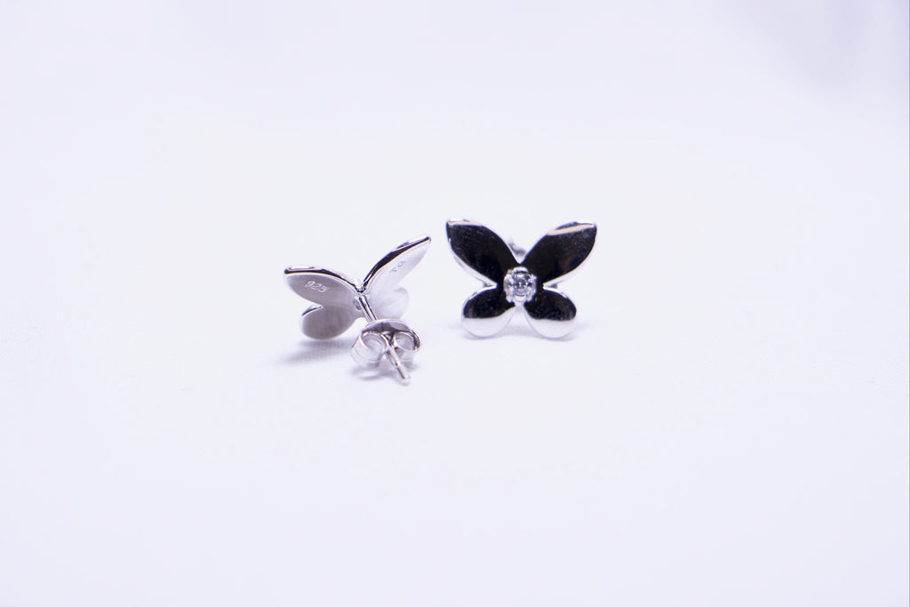 Butterfly Stud Earrings with Diamond Accent