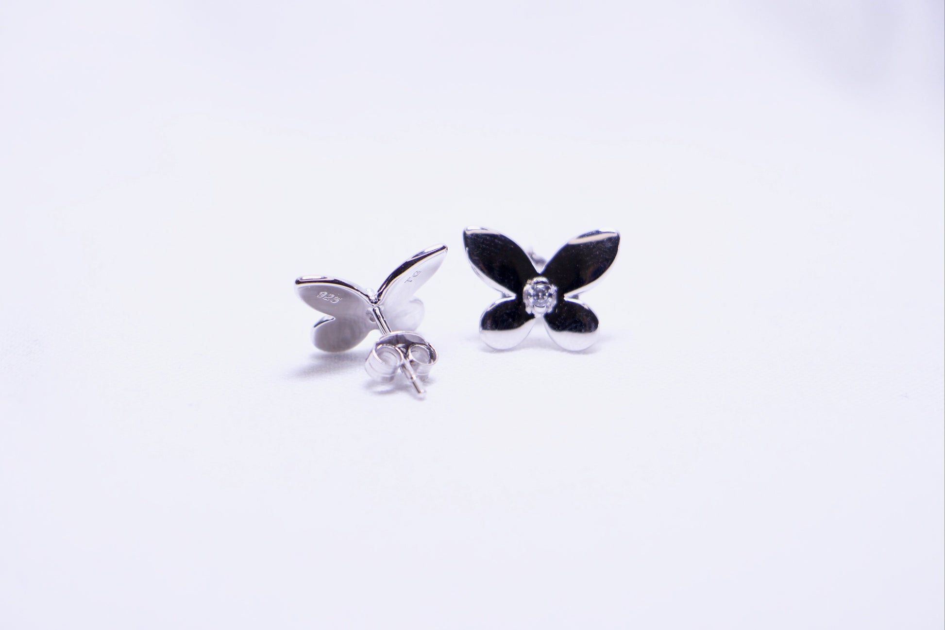 Butterfly Stud Earrings with Diamond Accent