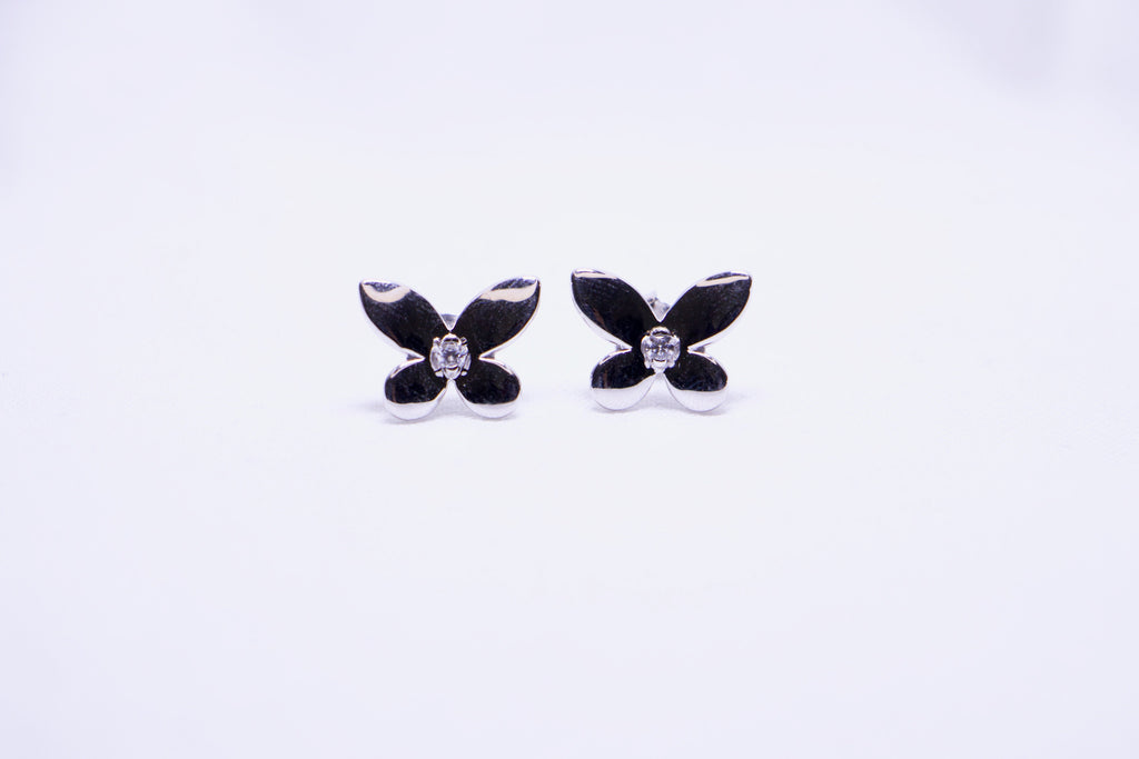Butterfly Stud Earrings with Diamond Accent