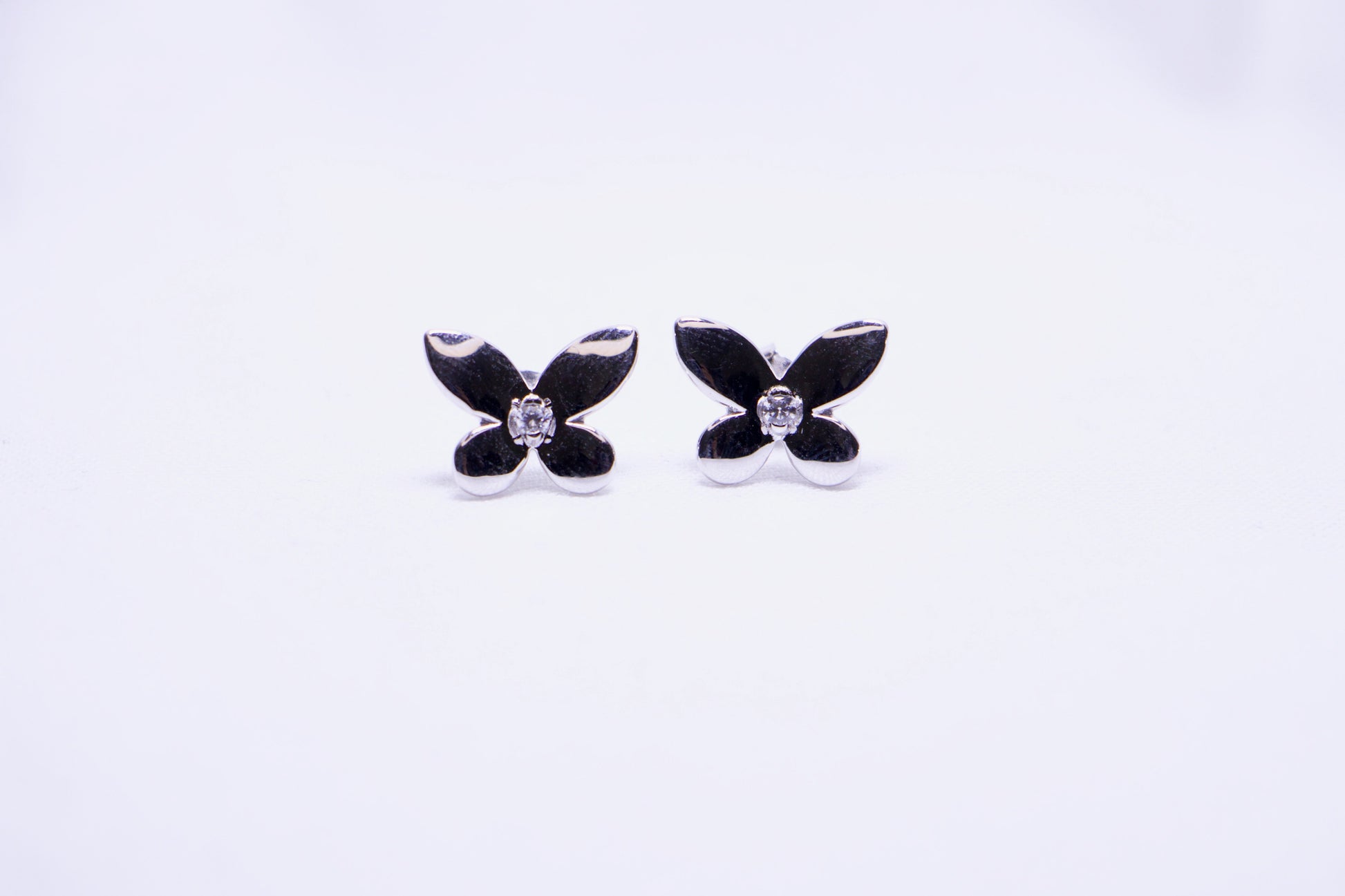 Butterfly Stud Earrings with Diamond Accent