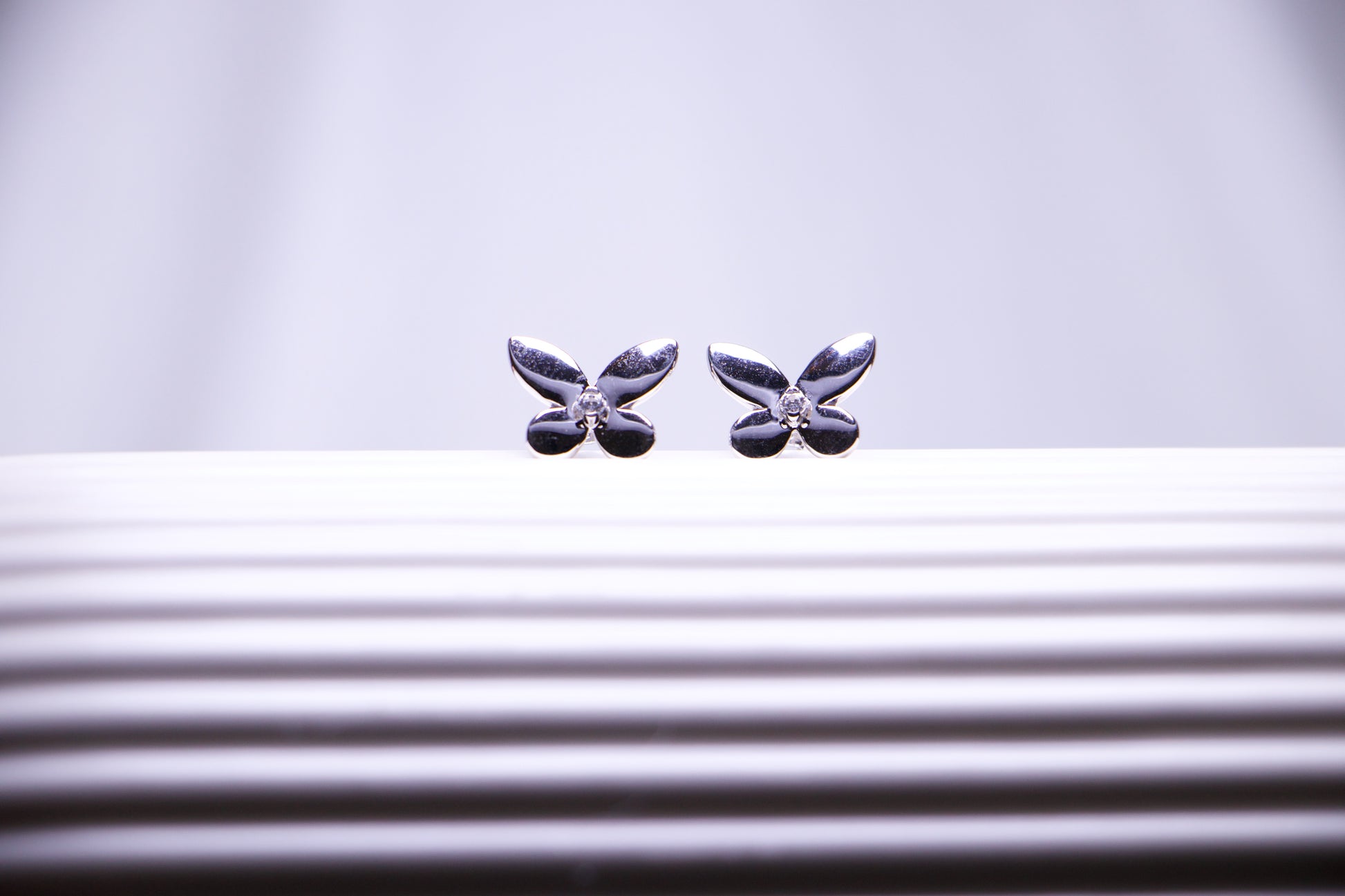 Butterfly Stud Earrings with Diamond Accent
