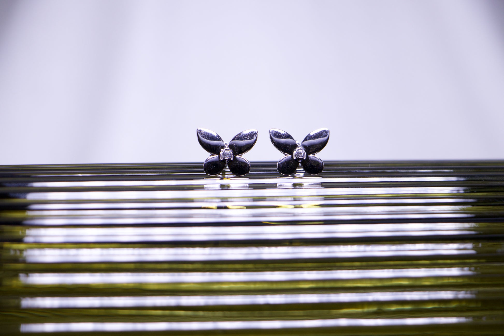 Butterfly Stud Earrings with Diamond Accent