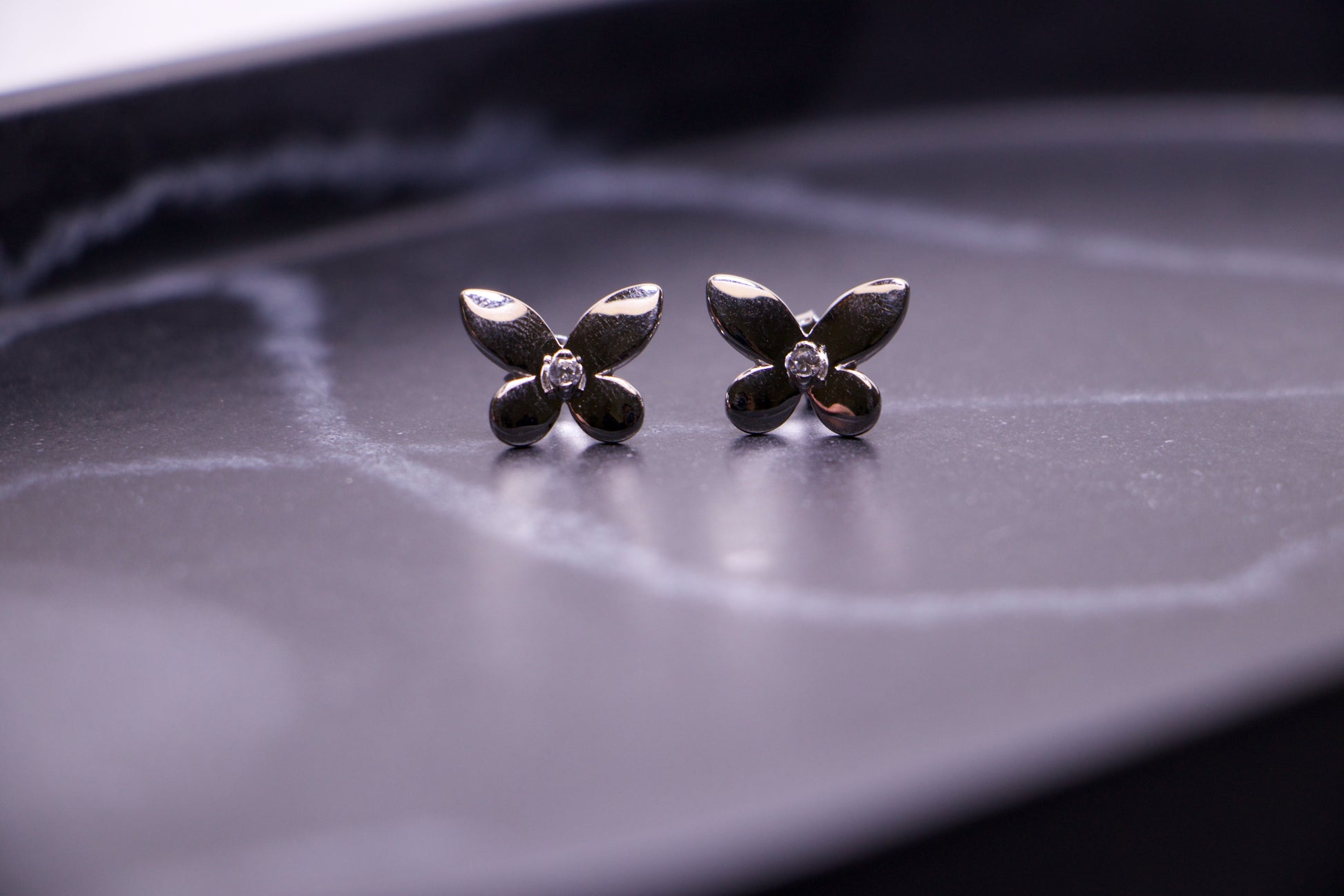 Butterfly Stud Earrings with Diamond Accent