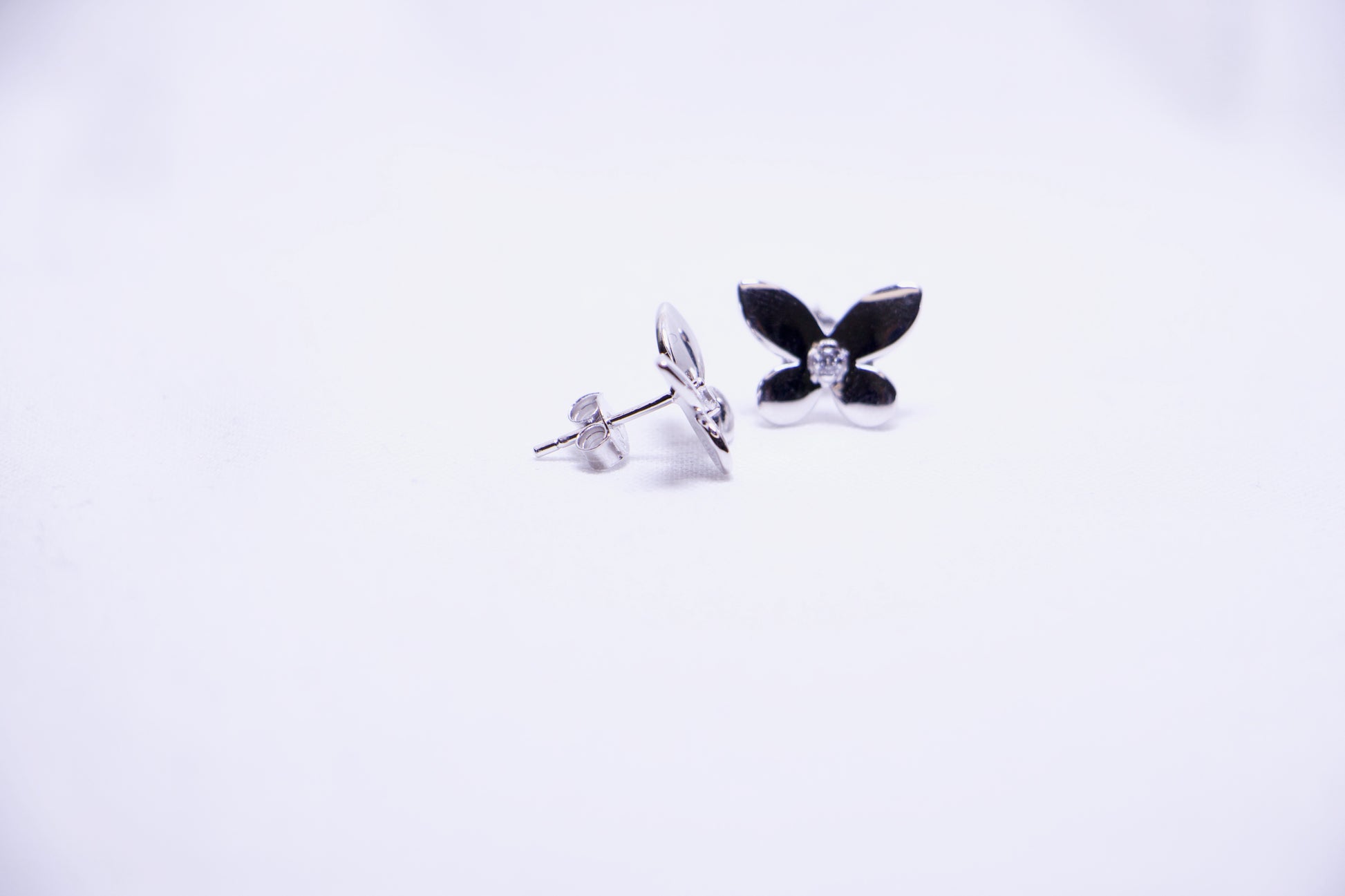 Butterfly Stud Earrings with Diamond Accent