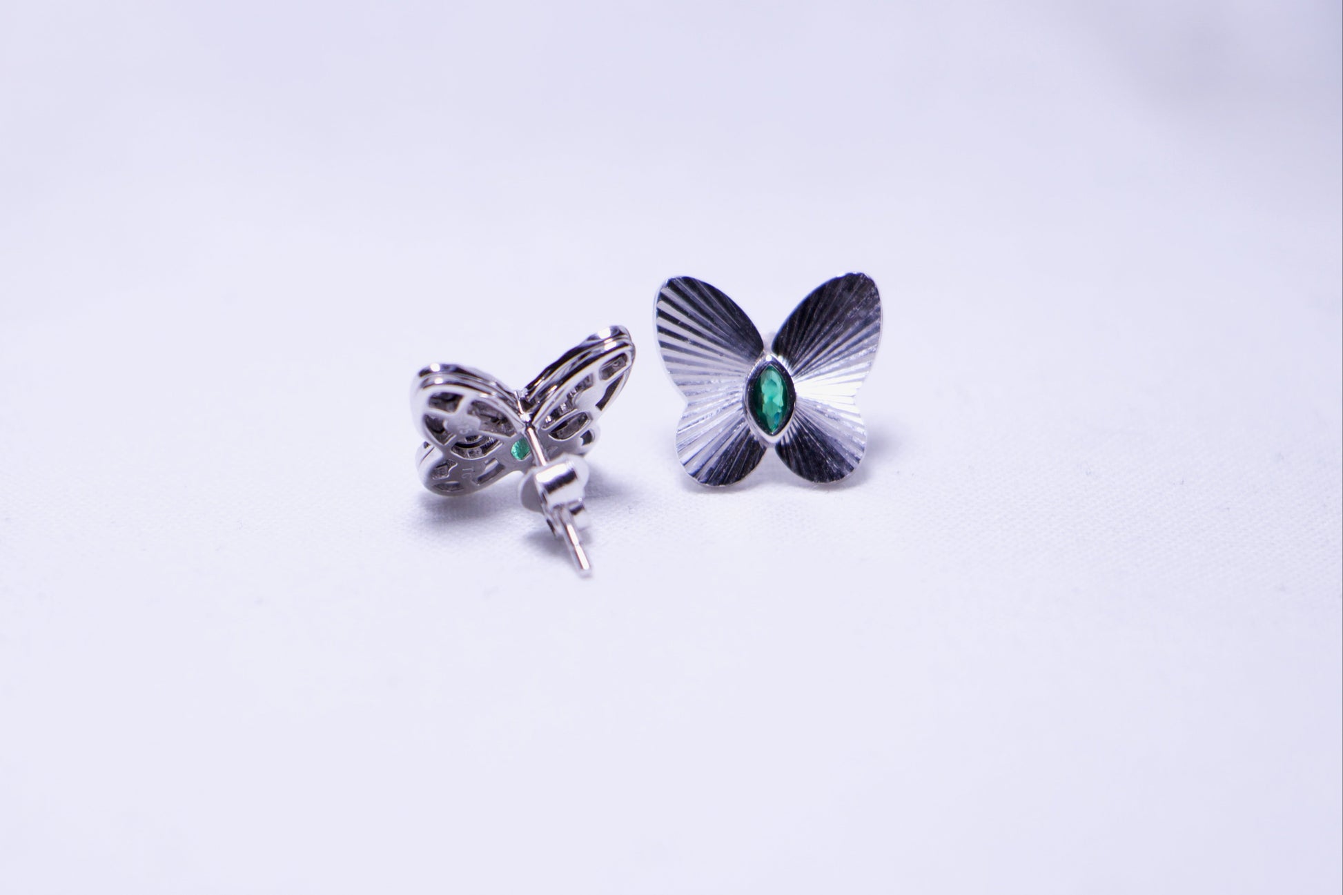 Emerald Accented Butterfly Stud Earrings