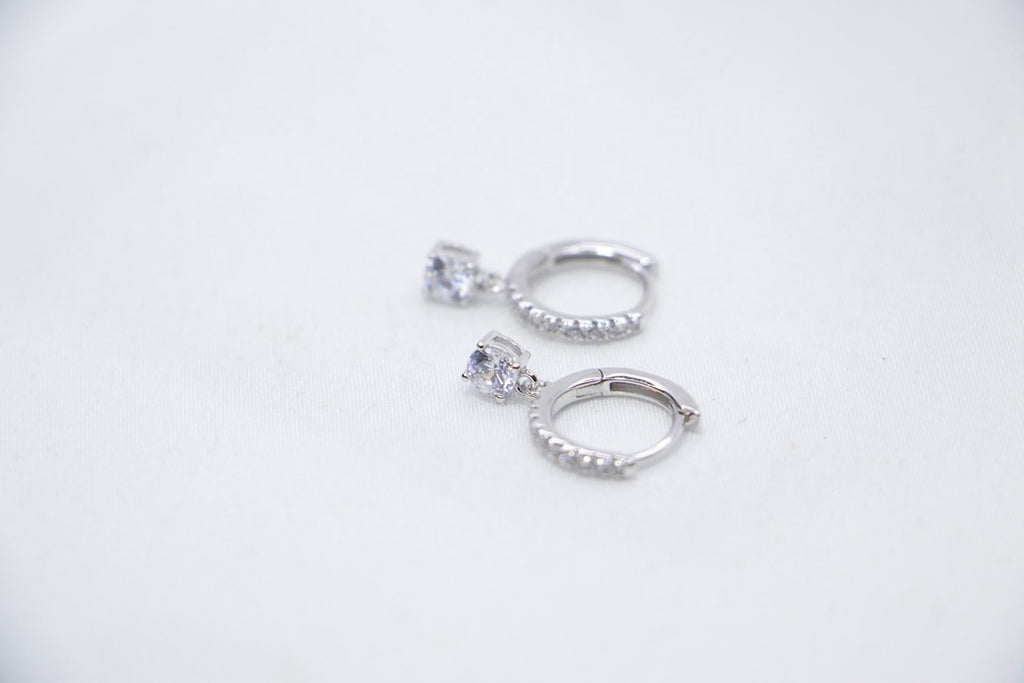 Silver Hoop Earrings with Dangle and Cubic Zirconia - Modern Minimalist Jewelry for Women. 