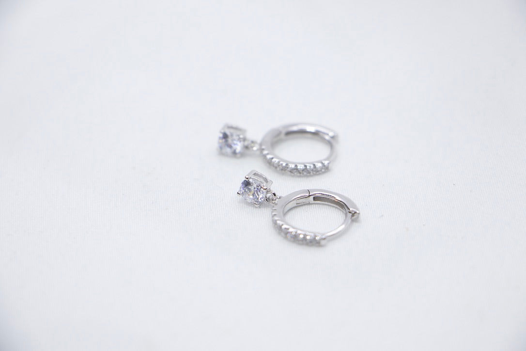 Silver Hoop Earrings with Dangle and Cubic Zirconia - Modern Minimalist Jewelry for Women. 