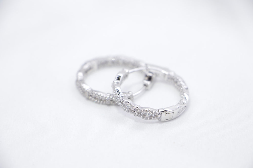 Dazzling Diamond Cut Hoop Earrings - Sparkling Silver Jewelry for Women, front view Gift for Her.