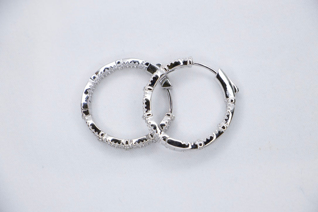 Dazzling Diamond Cut Hoop Earrings - Sparkling Silver Jewelry for Women, Elegant Gift for Her front view