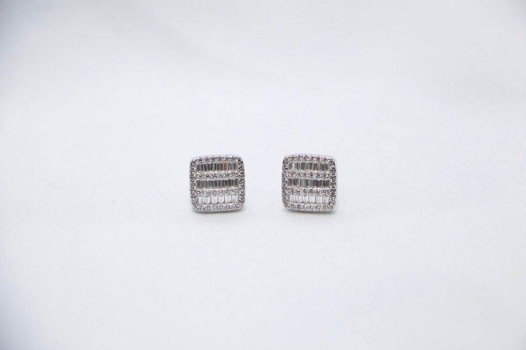 Baguette Diamond Stud Earrings with Luxury Square Cut cubic zirconia Jewelry for Women, front view. 