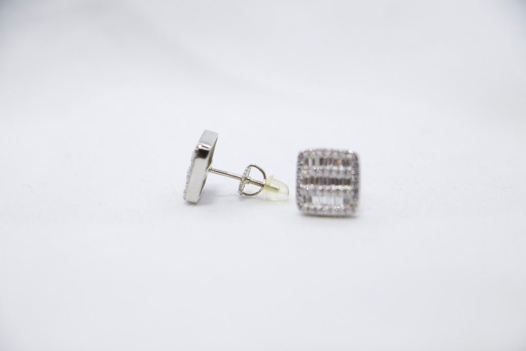 Baguette Diamond Stud Earrings with Luxury Square Cut cubic zirconia Jewelry for Women, side view. 