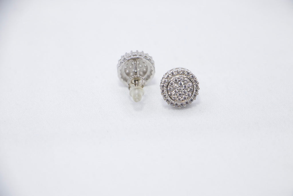 Diamond Halo Stud Earrings - Luxury Diamond Jewelry for Women, back view.