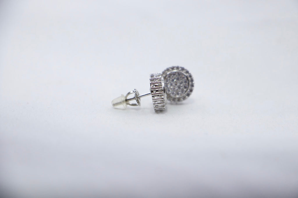 Diamond Halo Stud Earrings - Luxury Diamond Jewelry for Women, side view.