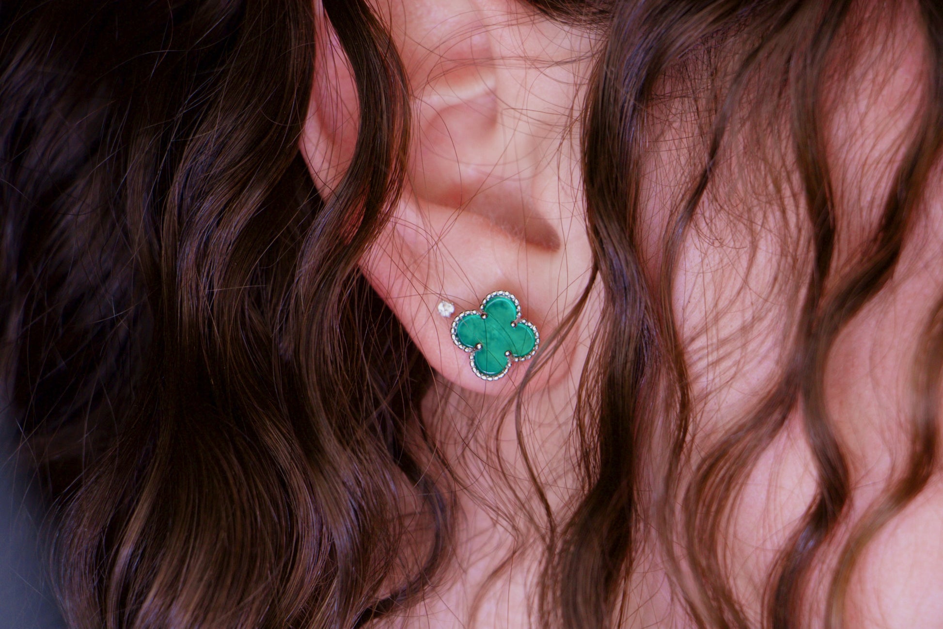 Green Clover Stud Earrings