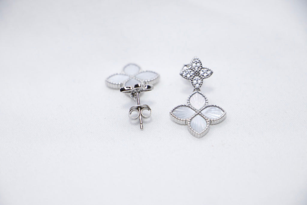 Four-Leaf Clover Drop Earrings with Lucky Charm Jewelry for Women, back view.