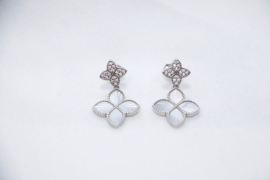 Four-Leaf Clover Drop Earrings with Lucky Charm Jewelry for Women, front view.
