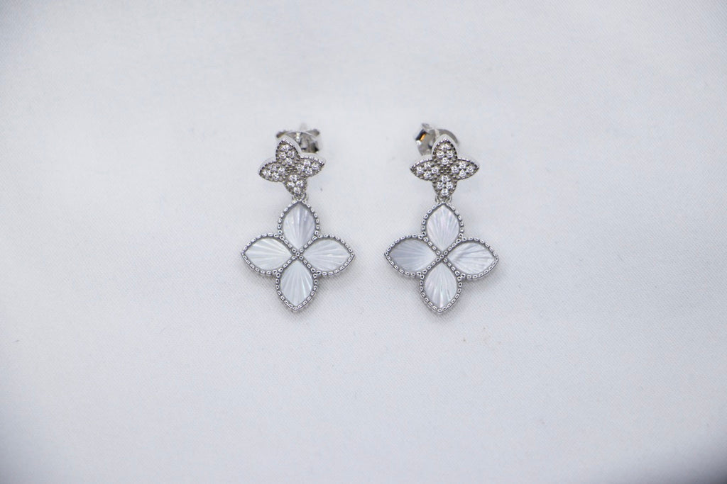 Four-Leaf Clover Drop Earrings with Lucky Charm Jewelry for Women, front view.