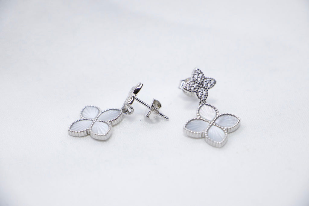 Four-Leaf Clover Drop Earrings with Lucky Charm Jewelry for Women, sides view.