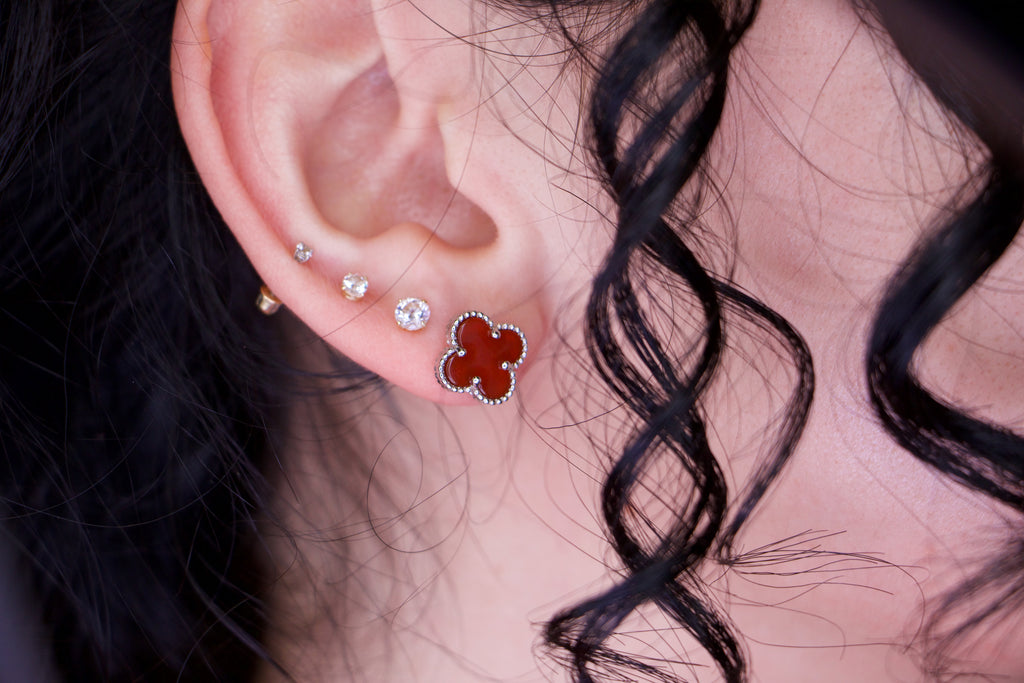 Garnet Blossom Sterling Silver Stud Earrings