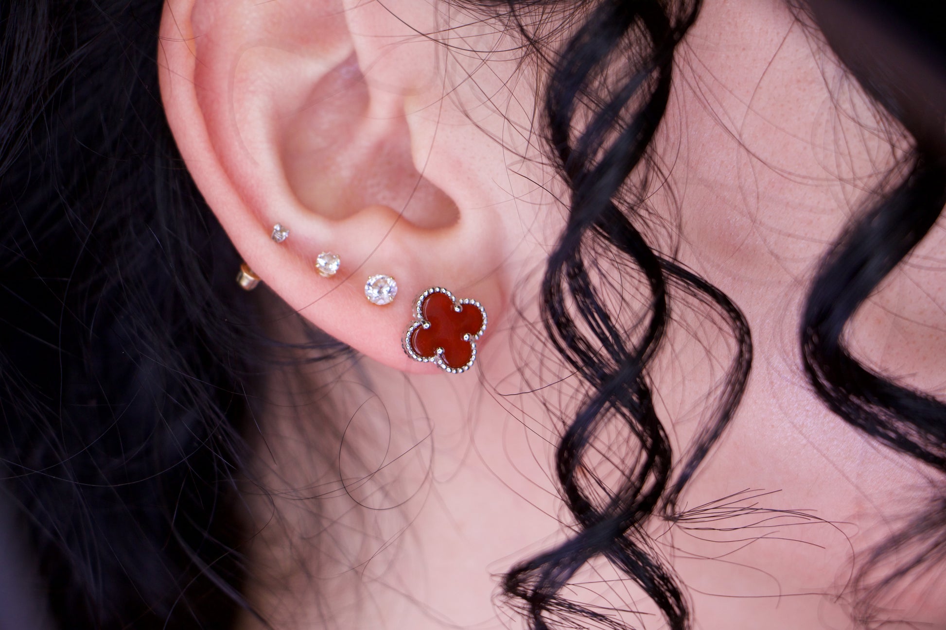 Garnet Blossom Sterling Silver Stud Earrings