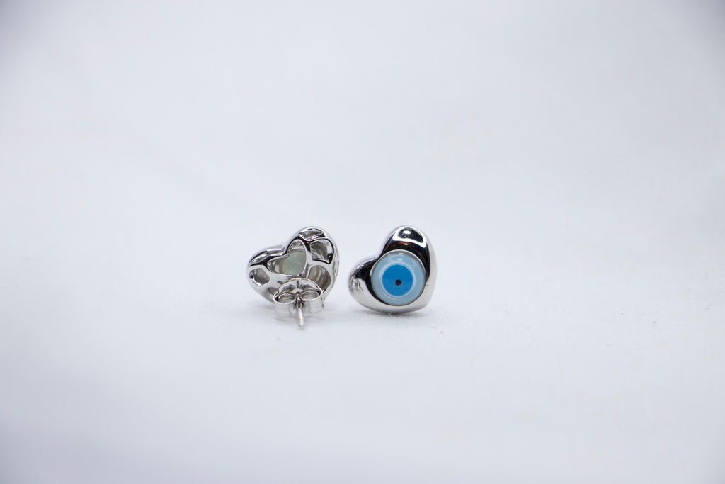 Evil Eye Heart Stud Earrings and Good Luck Protection Jewelry for Women, Gift for Her back view.