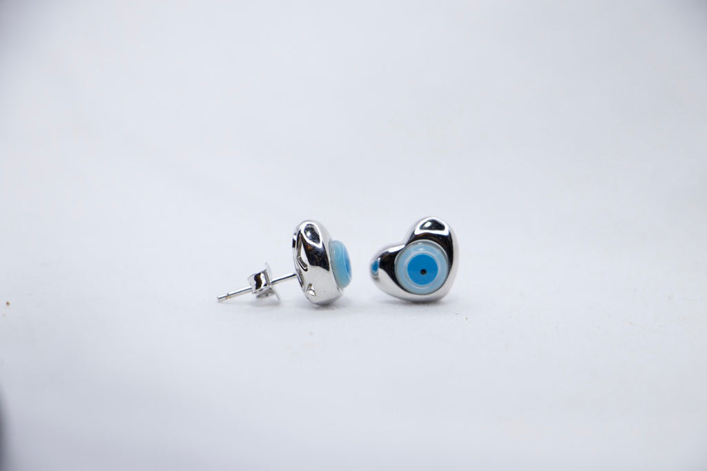 Evil Eye Heart Stud Earrings and Good Luck Protection Jewelry for Women, Gift for Her back side view.