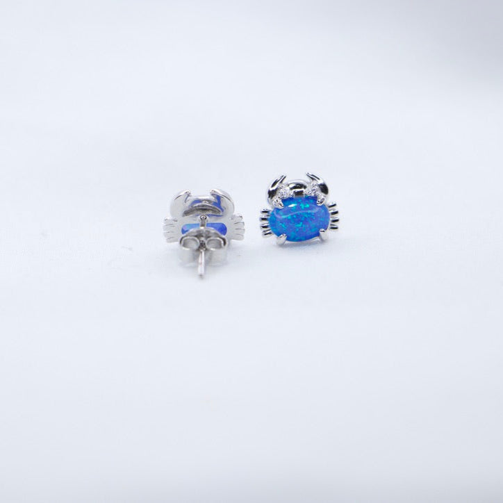 Whimsical crab opal gemstone earrings, playful and unique, perfect gift for her birthday back view. 