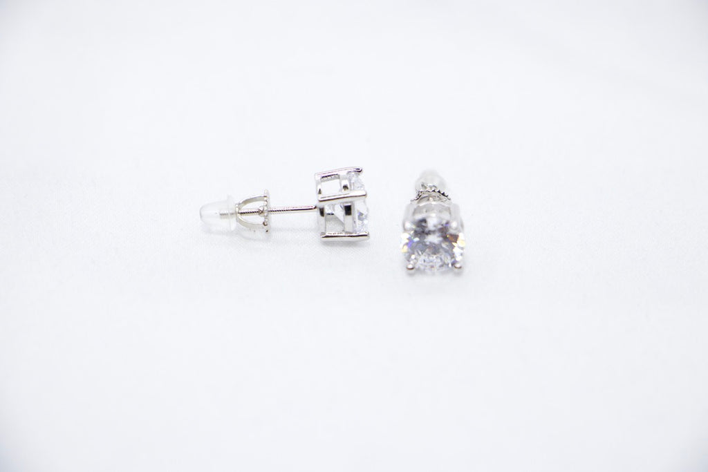A Radiant Elegance Square Studs featuring a square-cut cubic zirconia set in sterling silver, side view.