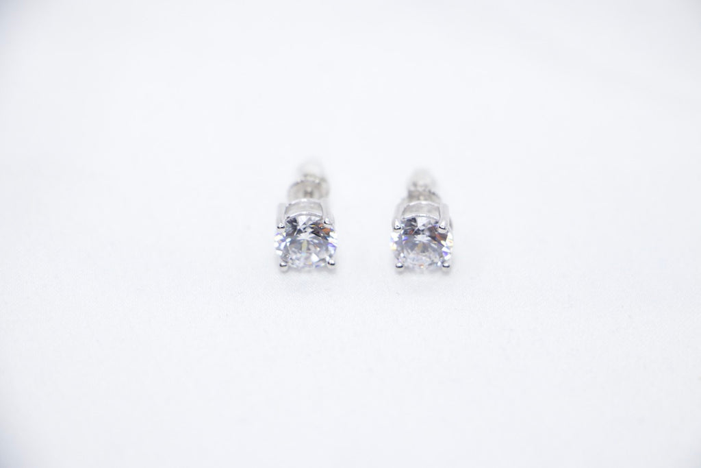 A Radiant Elegance Square Studs featuring a square-cut cubic zirconia set in sterling silver, front view.