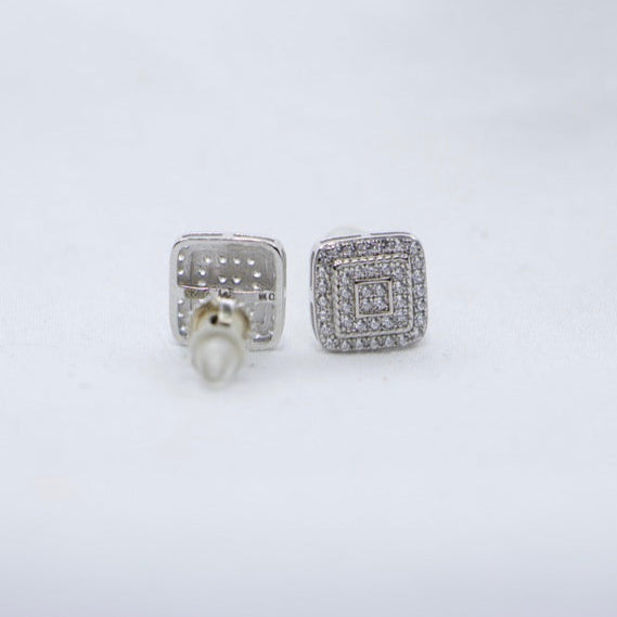 Radiant Square Sterling Silver Stud Earrings with Sparkling Gemstones back view.