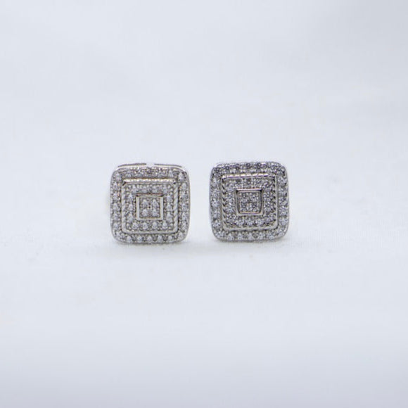 Radiant Square Sterling Silver Stud Earrings with Sparkling Gemstones front view.