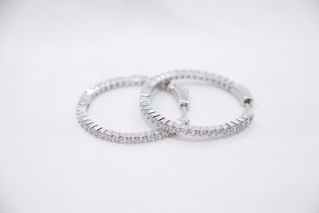 Sparkling Silver Hoop Earrings with Cubic Zirconia - Glamorous Statement Jewelry for Women