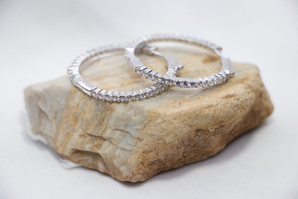 Sparkling Silver Hoop Earrings with Cubic Zirconia - Glamorous Statement Jewelry for Women with rock. 