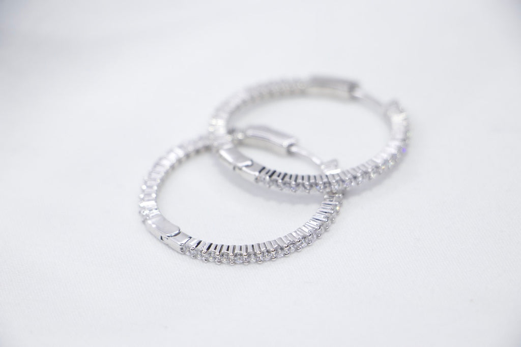 Sparkling Silver Hoop Earrings with Cubic Zirconia with Statement Jewelry for Women.