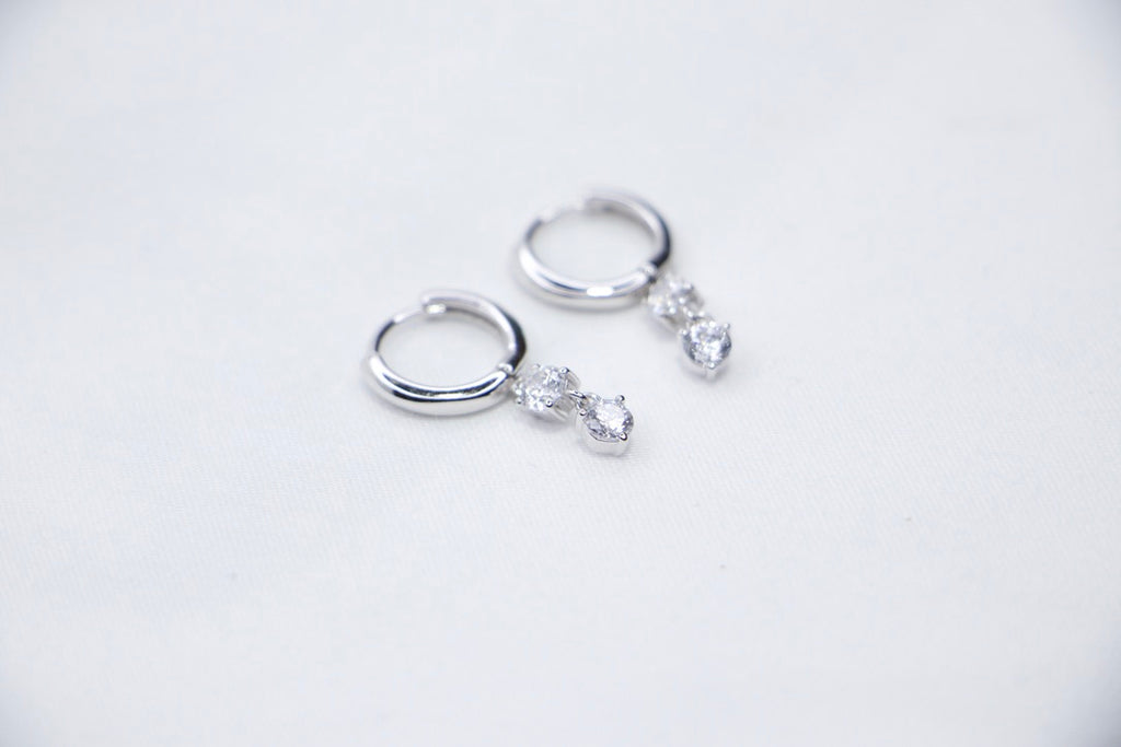 Silver Hoop Earrings with Dangle and Cubic Zirconia with Sparkling Minimalist Jewelry for Women.