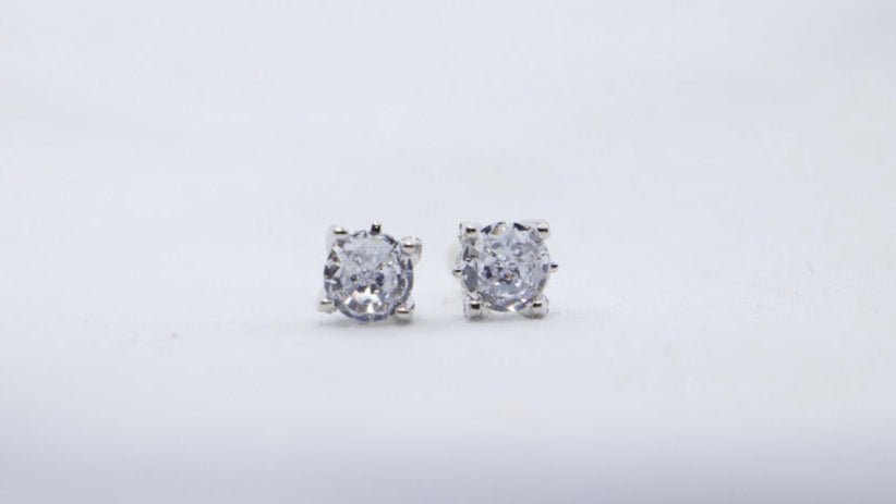 Cubic Zirconia Sterling Silver Stud Earrings - Minimalist, Hypoallergenic, Classic Gift. 