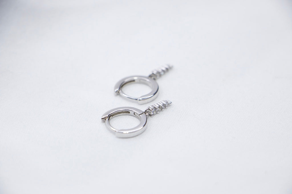 Silver Hoop Earrings with Dangle and Cubic Zirconia - Sparkling Modern Jewelry for Women. 