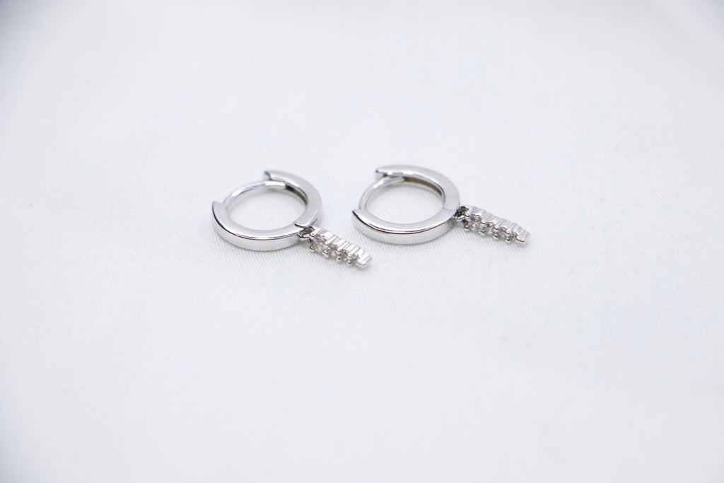 Silver Hoop Earrings with Dangle and Cubic Zirconia - Sparkling Modern Jewelry for Women side view. 