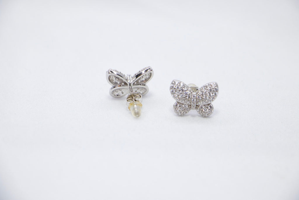 Sparkling Butterfly Stud Earrings in Sterling Silver with Clear Crystals - back view Jewelry. 